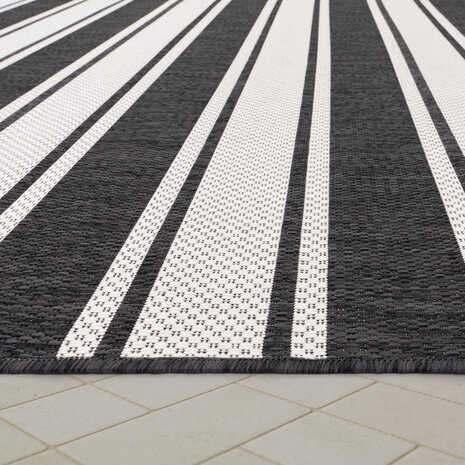 Binnen & Buitenkleed Romile - Gestreept - Antraciet / Wit