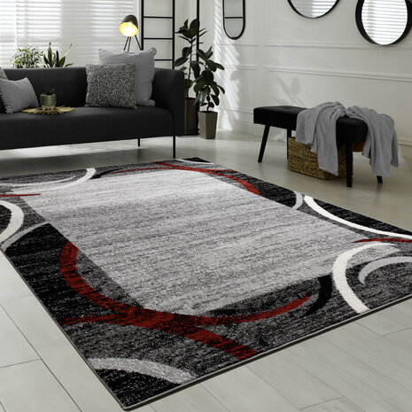Laagpolig Modern Vloerkleed Sinovo - Kader - Rood
