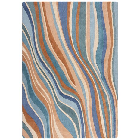 Wollen vloerkleed - Flow Abstract Blauw/Terra