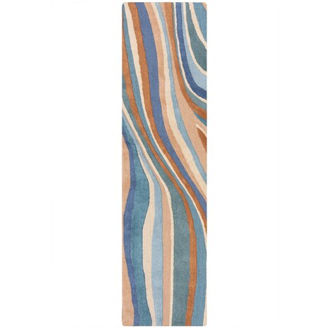 Wollen loper - Flow Abstract Blauw/Terra