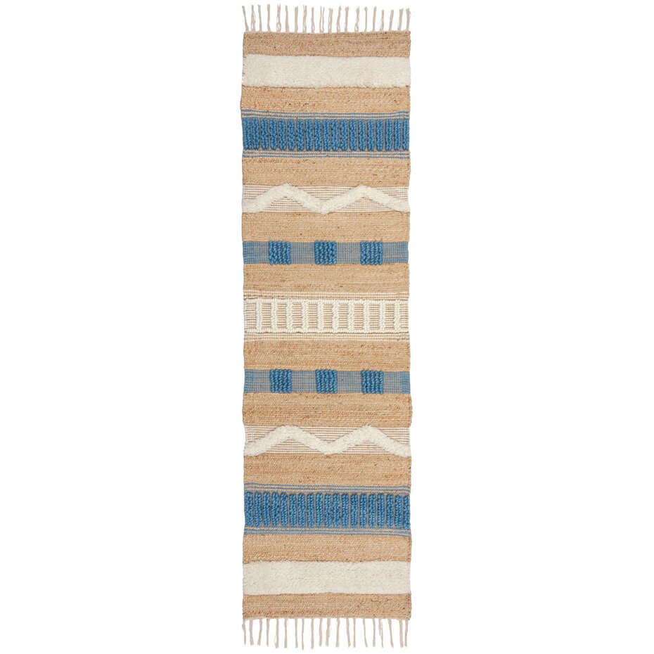 Jute loper - Medina Stripe Naturel/Blauw Jute loper - Medina Stripe Naturel/Blauw