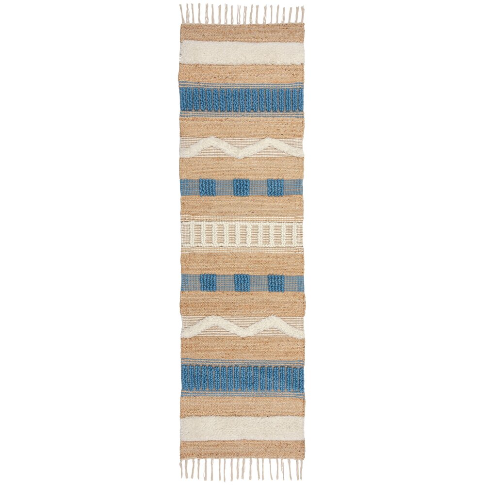 Jute loper - Medina Stripe Naturel/Blauw Jute loper - Medina Stripe Naturel/Blauw