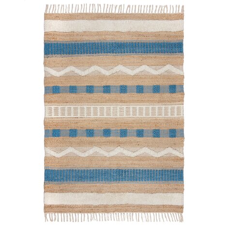 Jute vloerkleed - Medina Stripe Naturel/Blauw