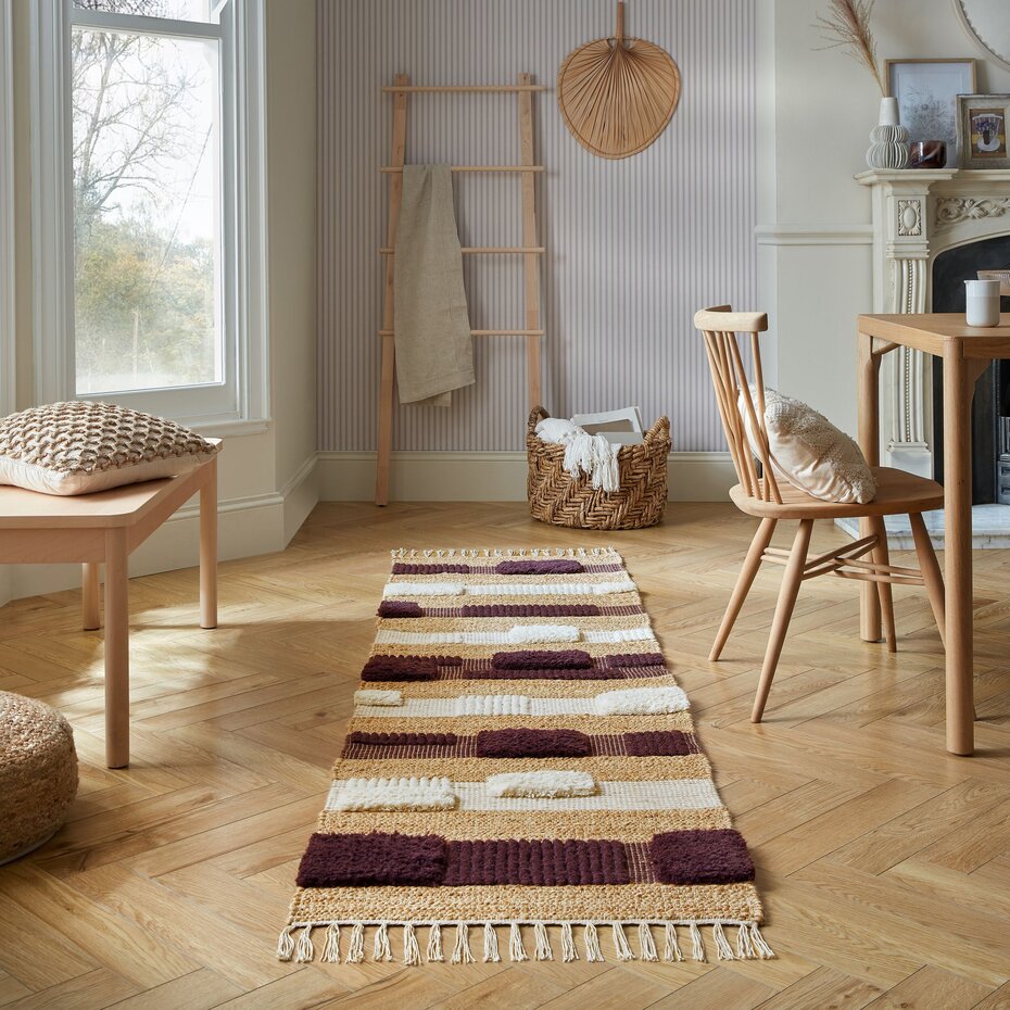 Loper Medina Blocks Jute Vloerkleed Naturel / Paars