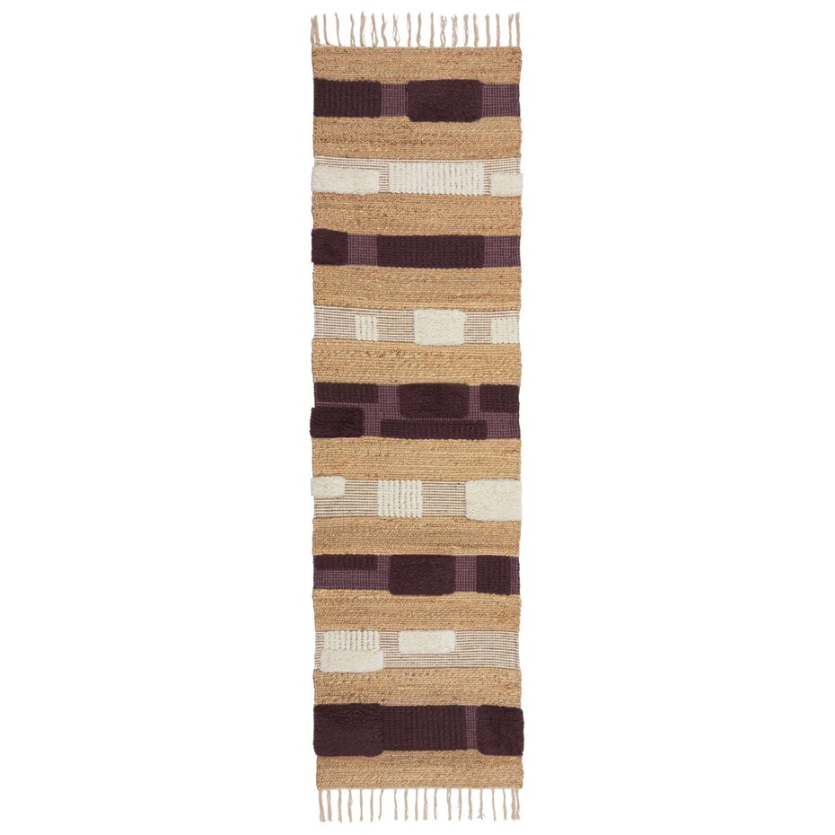 Loper Medina Blocks Jute Vloerkleed Naturel / Paars