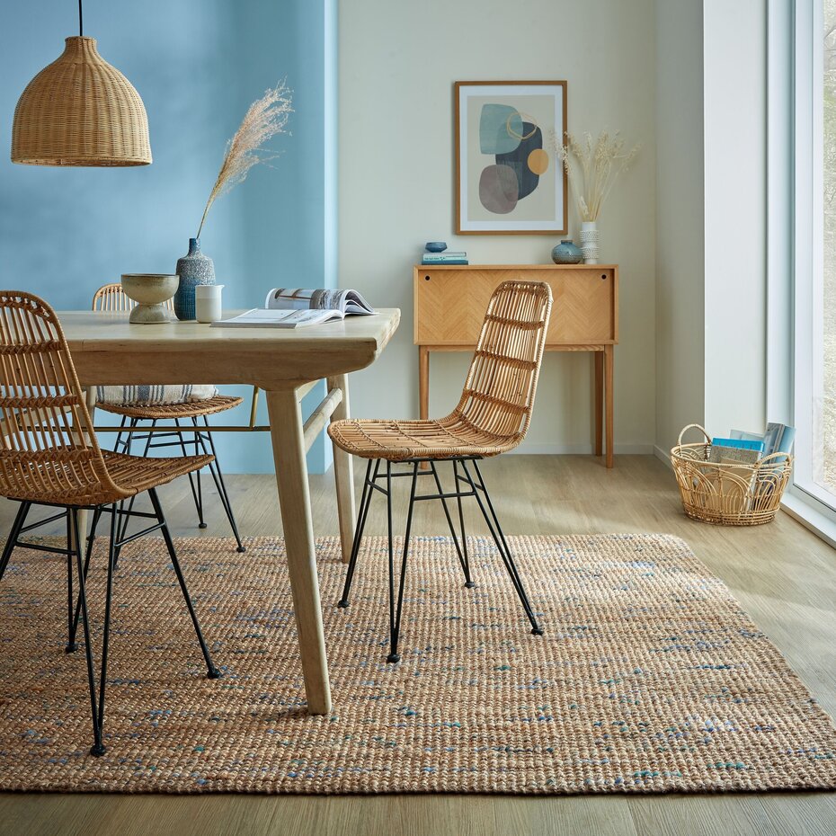 Jute vloerkleed - Boucle Naturel/Blauw