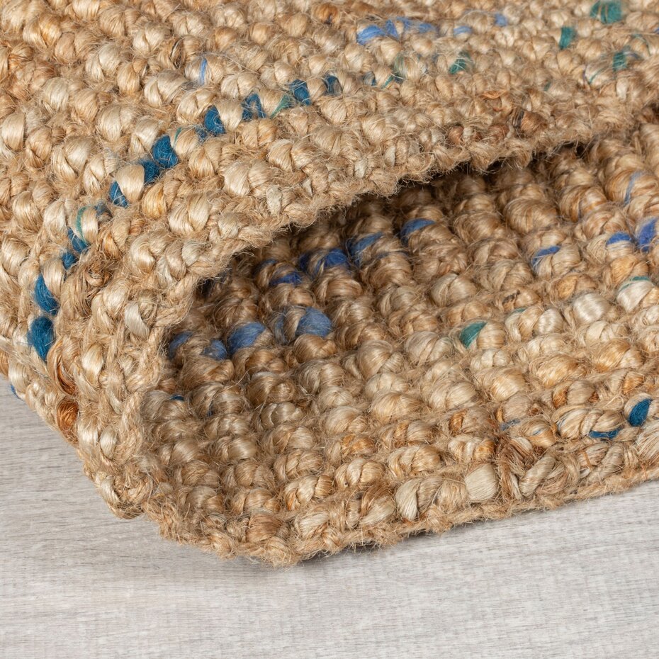 Jute vloerkleed - Boucle Naturel/Blauw
