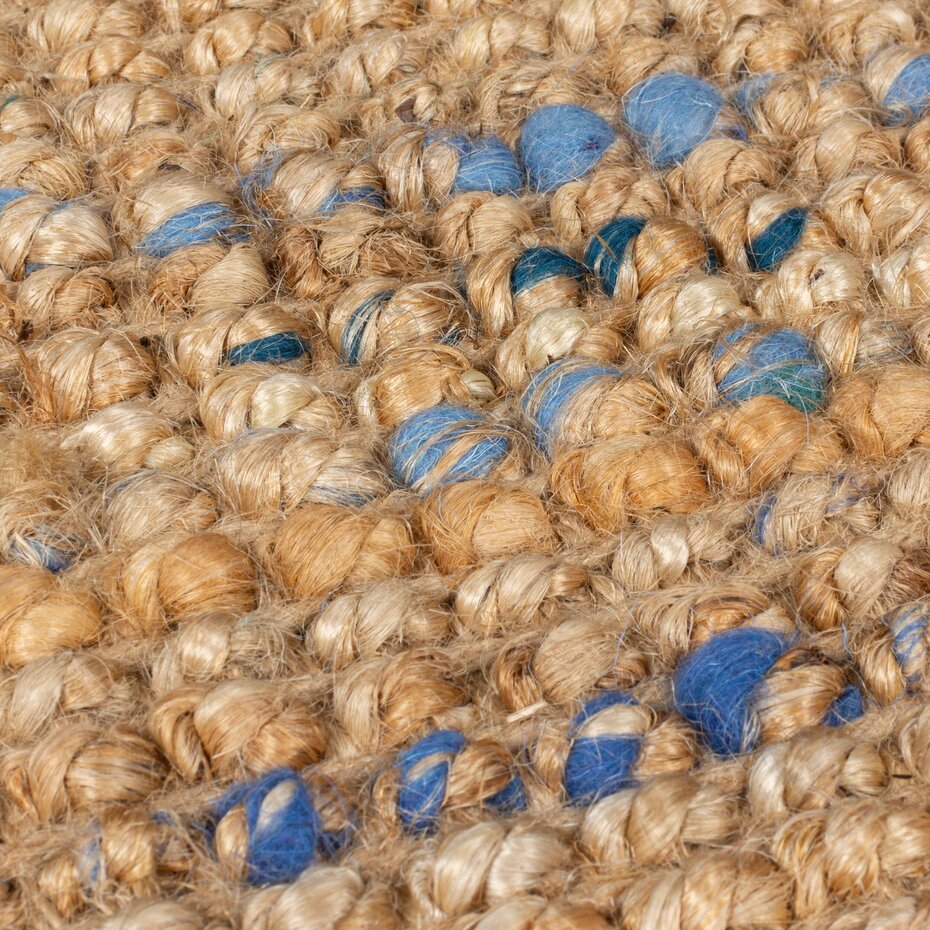 Jute vloerkleed - Boucle Naturel/Blauw