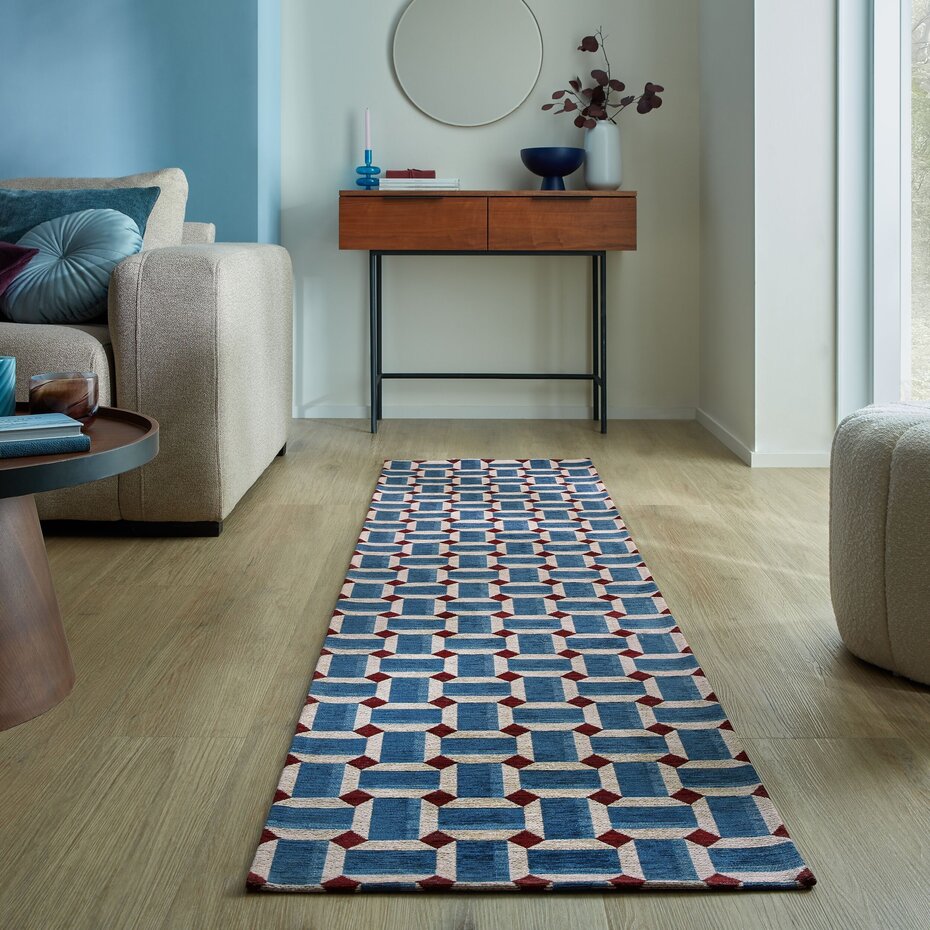 Geometrisch loper - Lennox Blauw/Rood