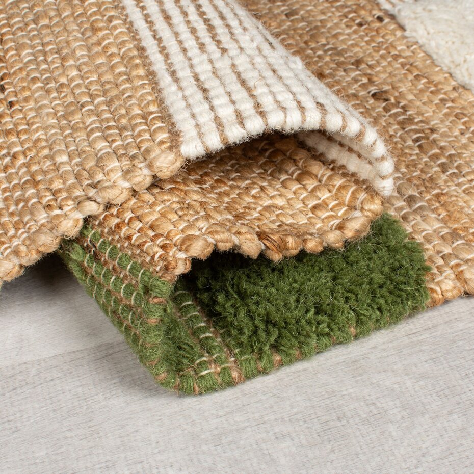 Jute vloerkleed - Medina Blocks Naturel/Groen