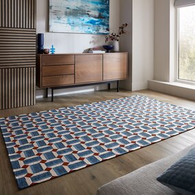 Geometrisch vloerkleed - Lennox Blauw/Rood