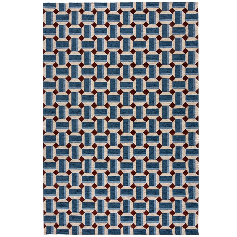 Geometrisch vloerkleed - Lennox Blauw/Rood