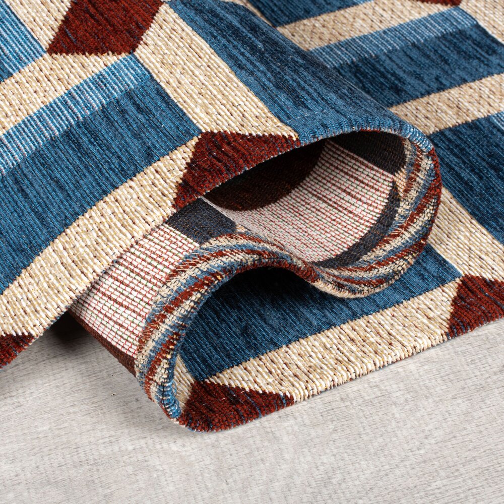 Geometrisch vloerkleed - Lennox Blauw/Rood Geometrisch vloerkleed - Lennox Blauw/Rood