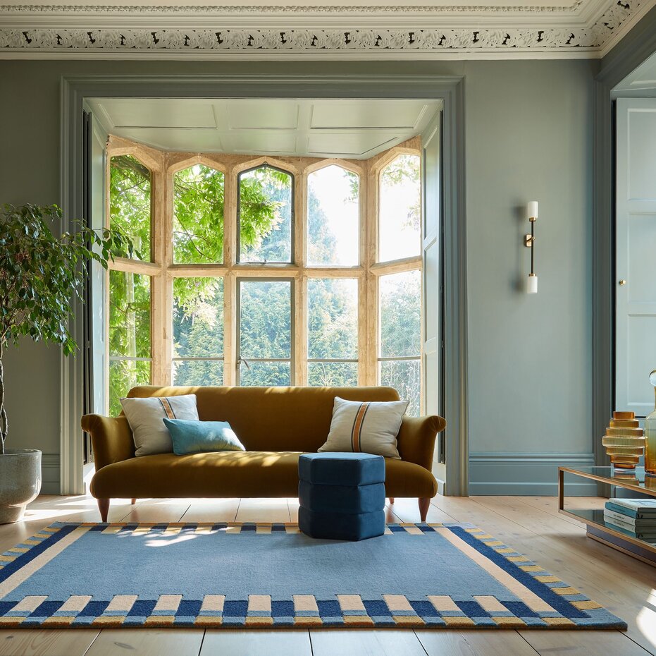 Wollen vloerkleed - Kai Blauw/Geel