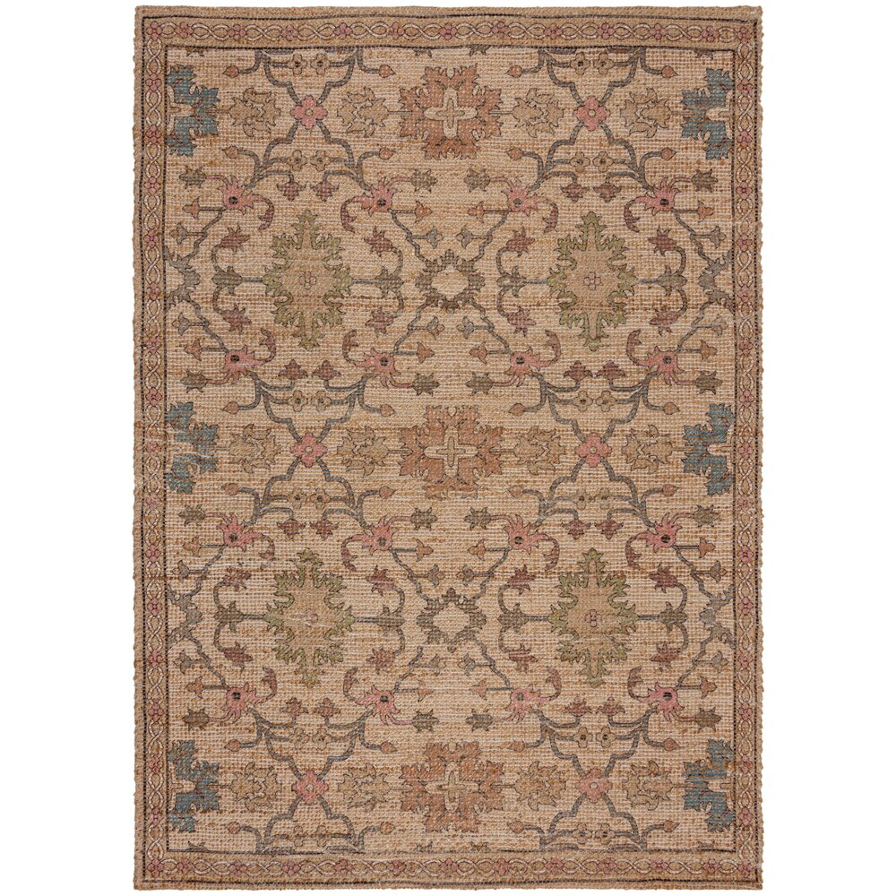 Laagpolig Jute Vloerkleed Celine - Groen / Roze Laagpolig Jute Vloerkleed Celine - Groen / Roze