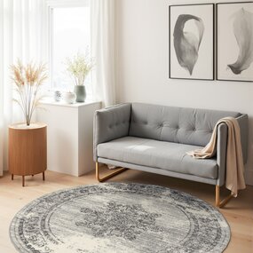 Rond vintage vloerkleed - Gloria Grijs/Crème