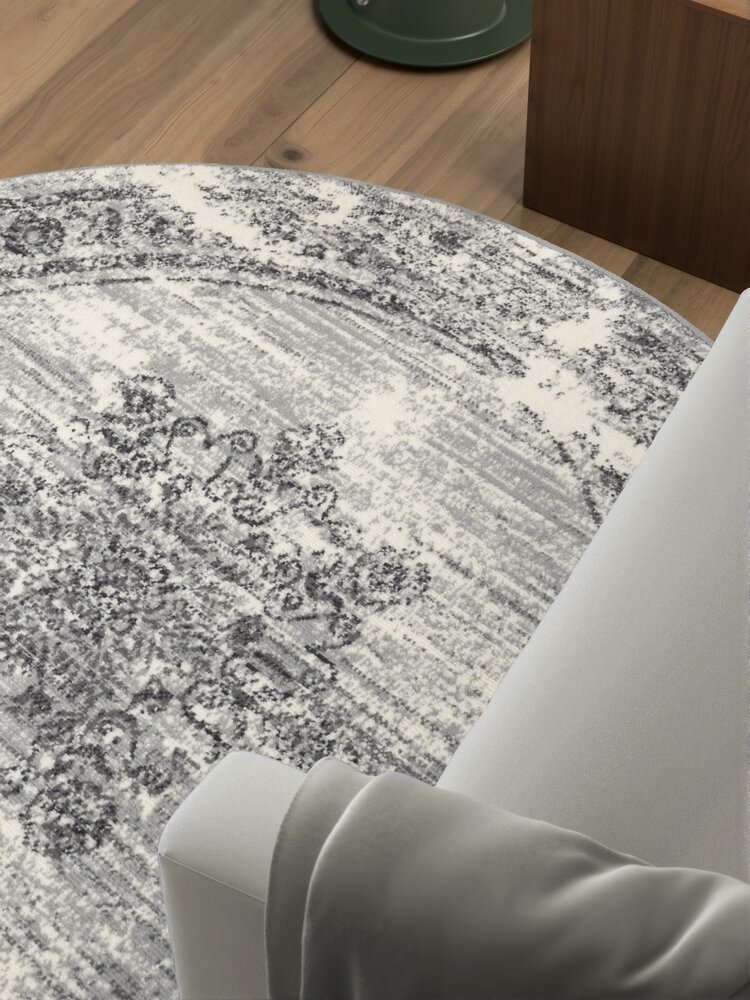 Rond vintage vloerkleed - Gloria Grijs/Crème Rond vintage vloerkleed - Gloria Grijs/Crème