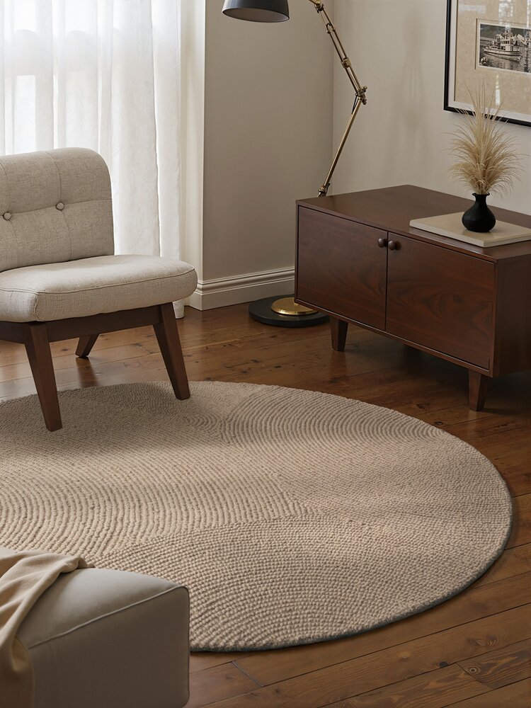 Wollen Japandi vloerkleed - Calmio Rond Beige
