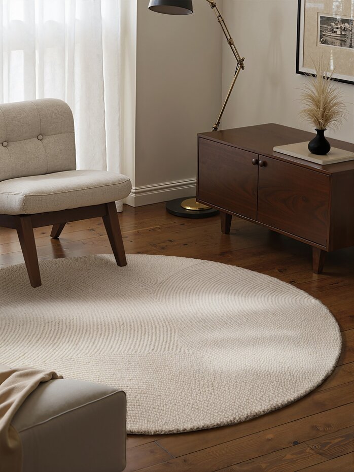 Wollen Japandi vloerkleed - Eleni Rond Crème Wollen Japandi vloerkleed - Eleni Rond Crème