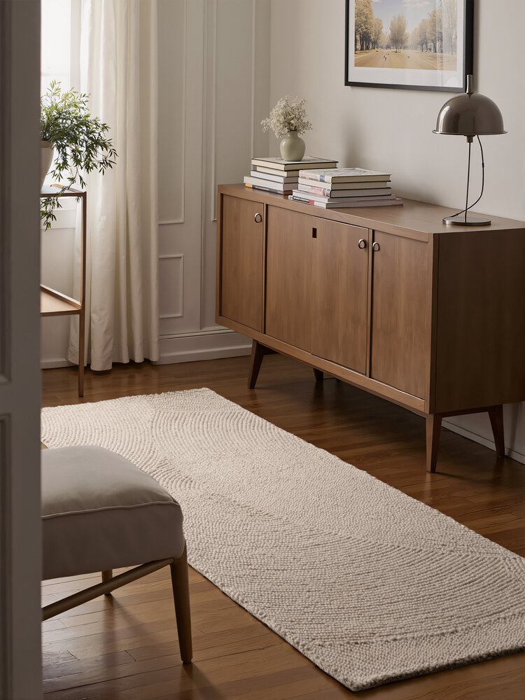 Wollen Japandi loper - Eleni Rond Crème