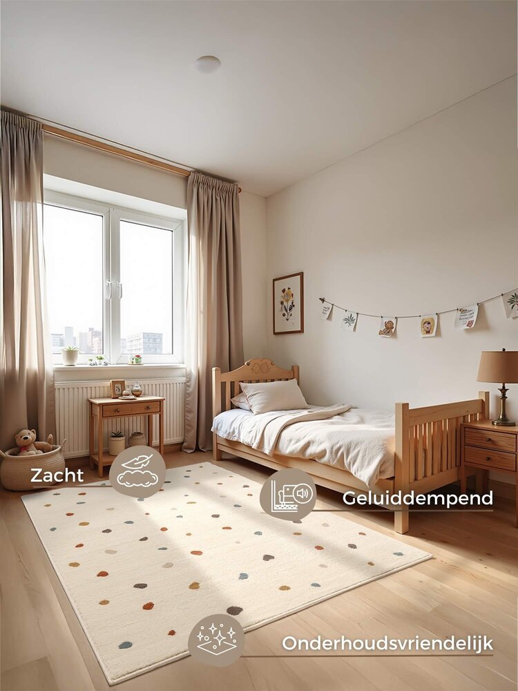 Kindervloerkleed - Funny Dots Crème/Kleurrijk Kindervloerkleed - Funny Dots Crème/Kleurrijk