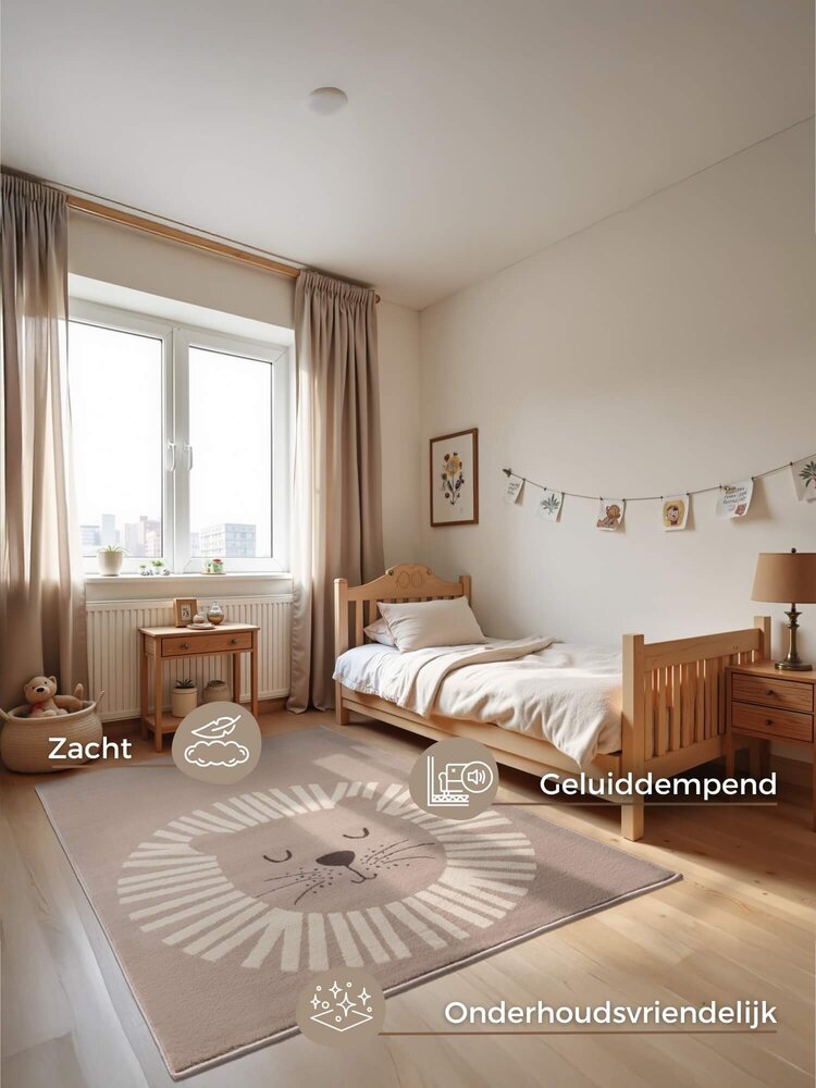Kindervloerkleed - Happy Lion Beige/Crème Kindervloerkleed - Happy Lion Beige/Crème