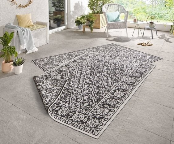 Binnen & Buiten vloerkleed - Curacao Zwart/Crème Omkeerbaar - 160 X 230 CM