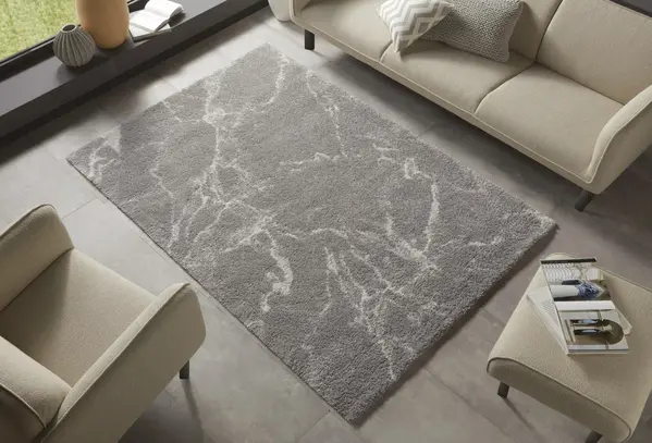 Hoogpolig vloerkleed - Marmer Design - Grijs / Crème - 200 X 290 CM