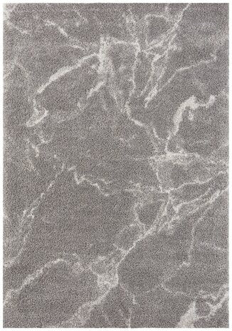 Hoogpolig vloerkleed - Marmer Design - Grijs / Crème - 200 X 290 CM