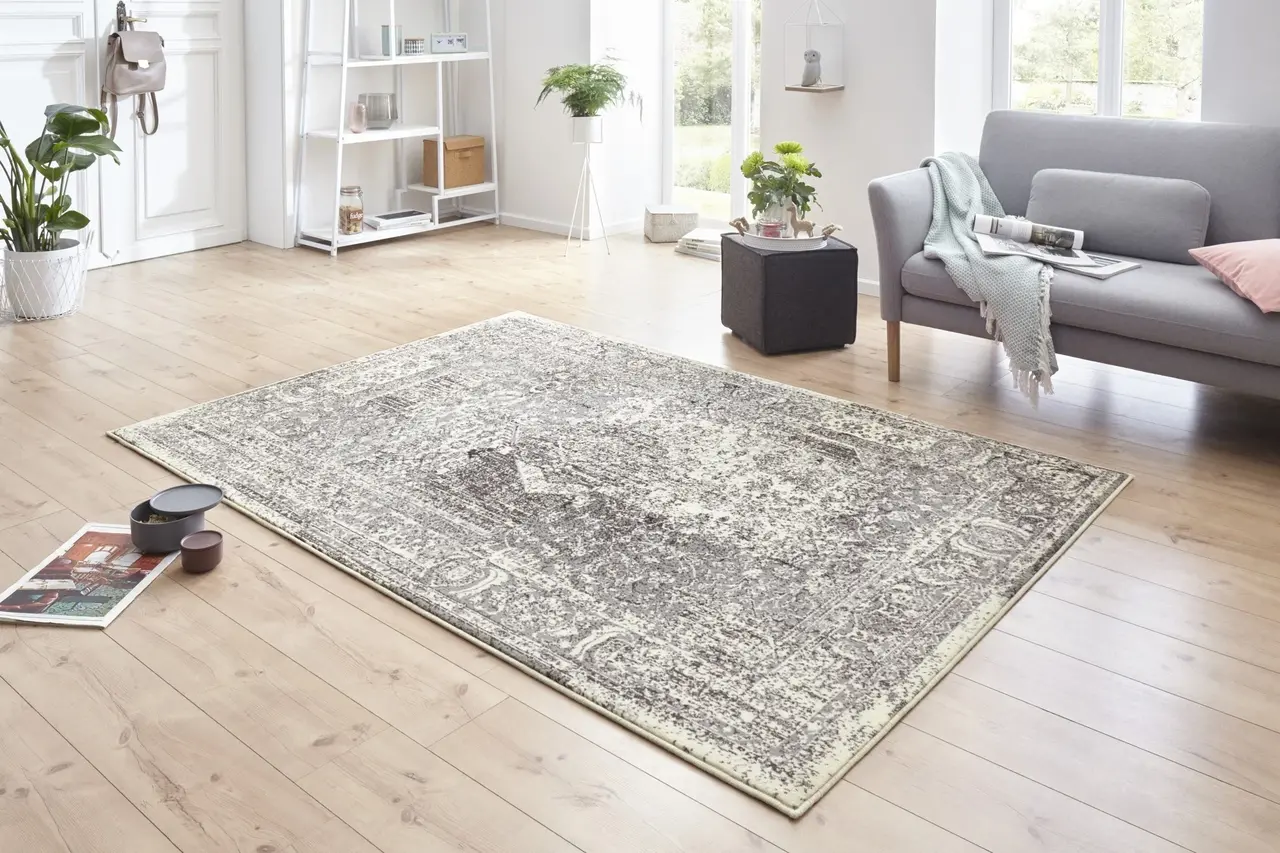 Vintage Laagpolig vloerkleed - Plume - Crème / Grijs - 200 X 290 CM