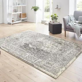 Vintage Laagpolig vloerkleed - Plume - Crème / Grijs - 200 X 290 CM