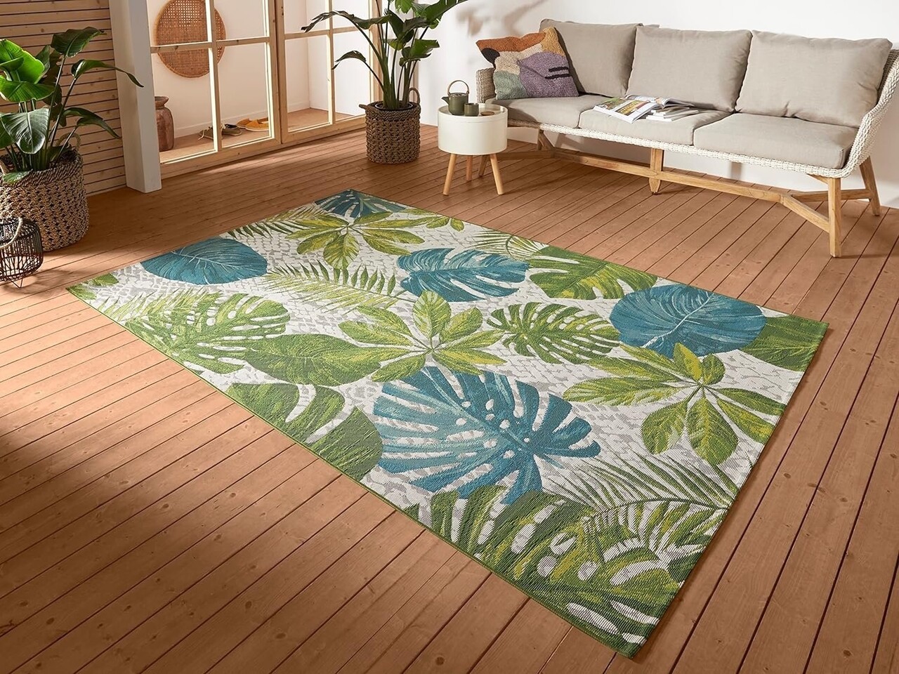 Binnen- En Buitenkleed - Tropical Leaves Groen/Blauw - 200 X 285 CM