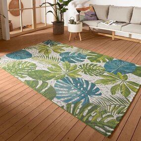 Binnen- En Buitenkleed - Tropical Leaves Groen/Blauw - 200 X 285 CM