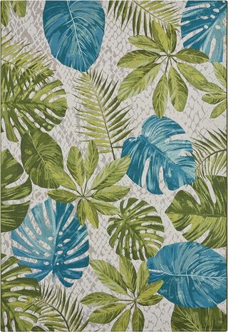 Binnen- En Buitenkleed - Tropical Leaves Groen/Blauw - 200 X 285 CM
