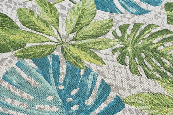Binnen- En Buitenkleed - Tropical Leaves Groen/Blauw - 200 X 285 CM