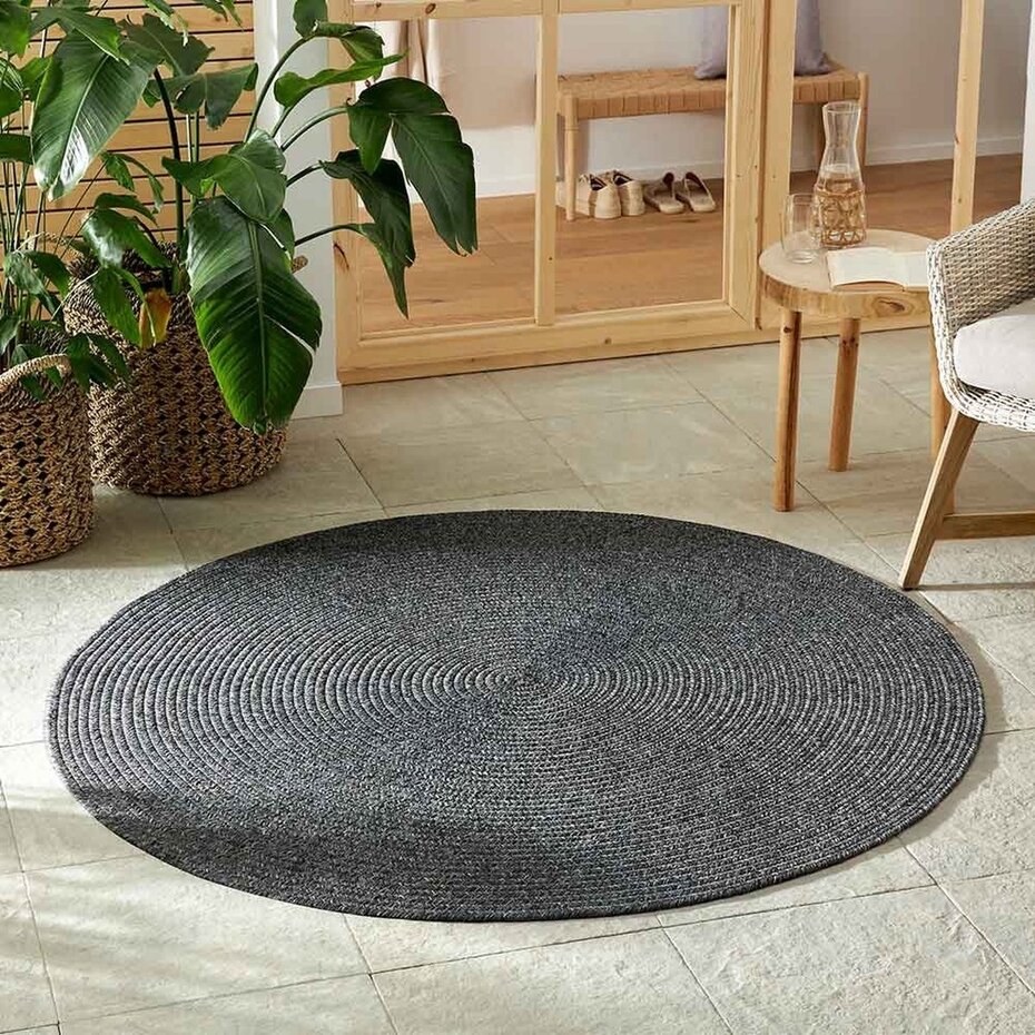 Rond Binnen- En Buitenkleed - Trenzado Donkergrijs - Ø  150 CM