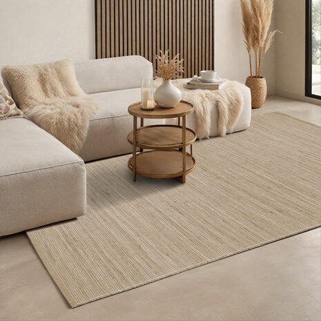 Jute Wol Katoen vloerkleed - Dhaka Naturel - 80 X 200 CM