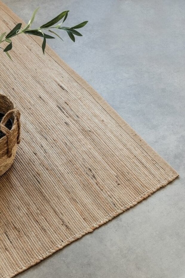 Jute Wol Katoen vloerkleed - Dhaka Naturel - 80 X 200 CM