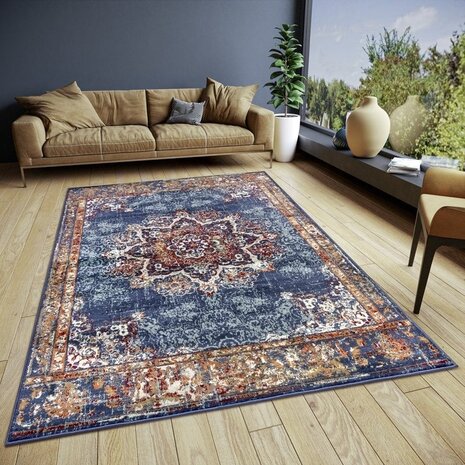 Vintage vloerkleed - Maderno Blauw / Multi - 140 X 200 CM