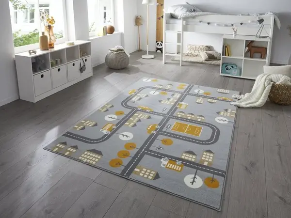 Kindervloerkleed - Adventures Stad Design Grijs/Geel - 120 X 170 CM
