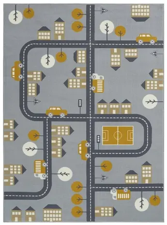 Kindervloerkleed - Adventures Stad Design Grijs/Geel - 120 X 170 CM
