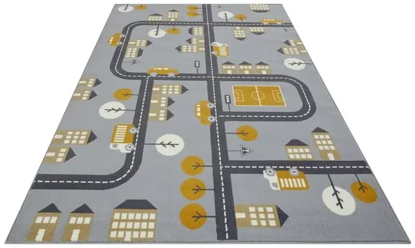 Kindervloerkleed - Adventures Stad Design Grijs/Geel - 120 X 170 CM