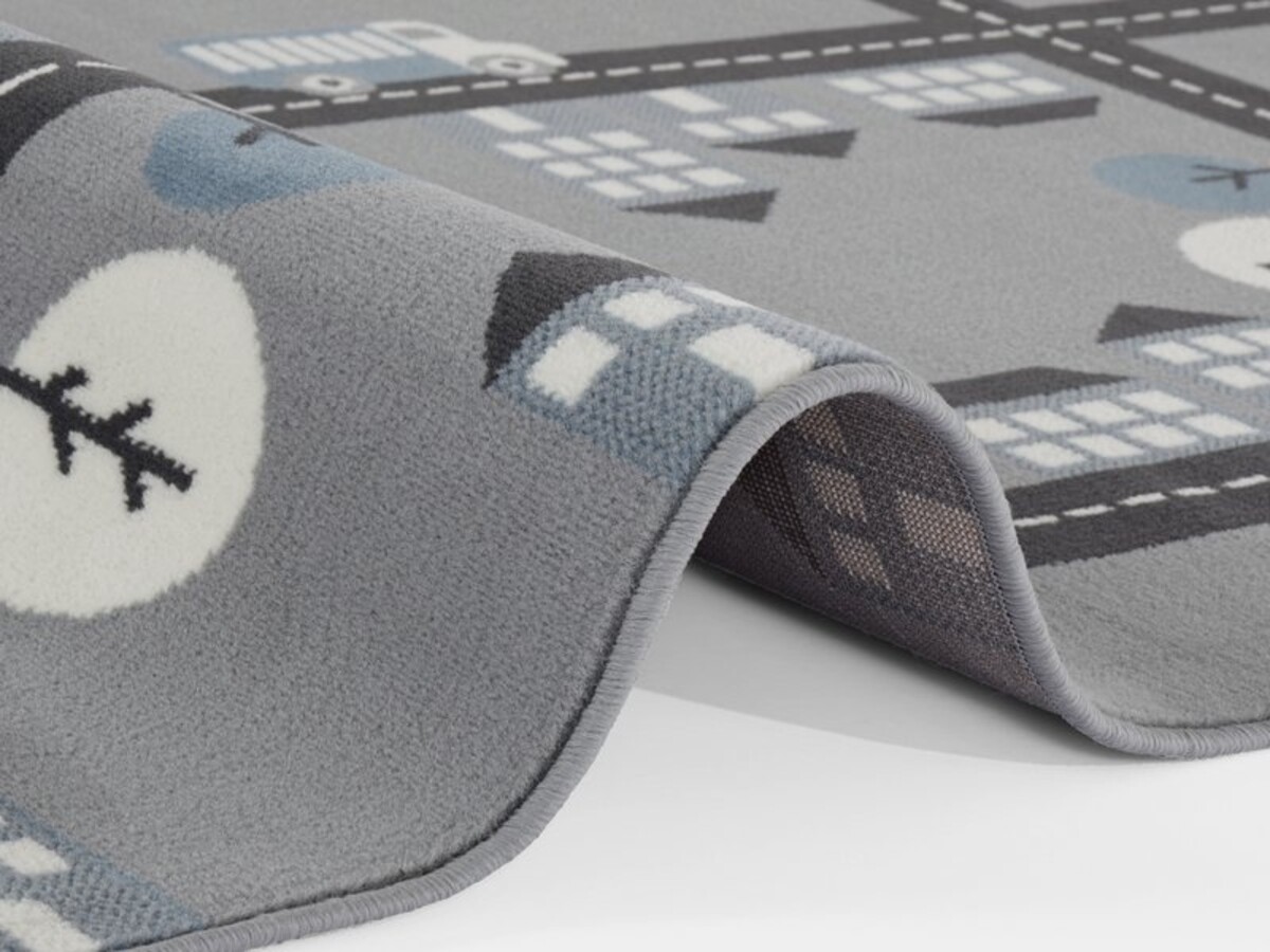 Kindervloerkleed - Adventures Stad Design Grijs/Blauw - 120 X 170 CM
