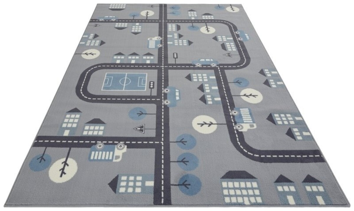 Kindervloerkleed - Adventures Stad Design Grijs/Blauw - 120 X 170 CM