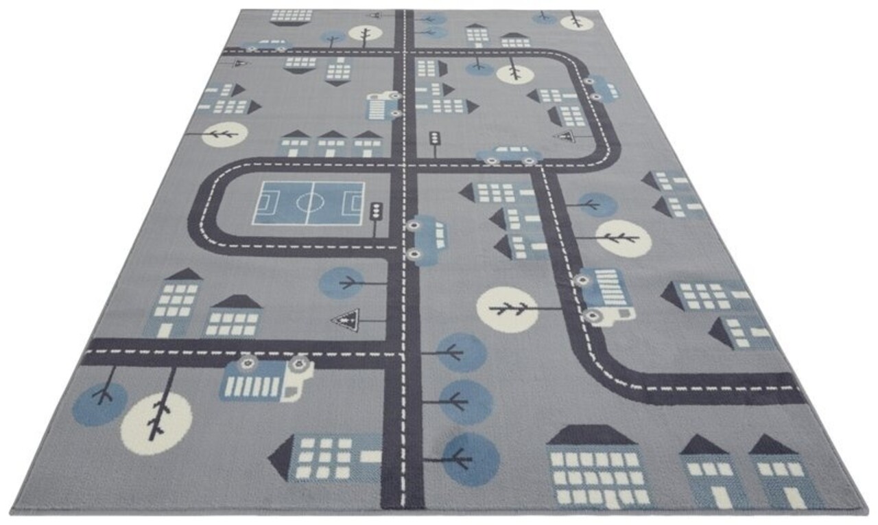 Kindervloerkleed - Adventures Stad Design Grijs/Blauw - 120 X 170 CM