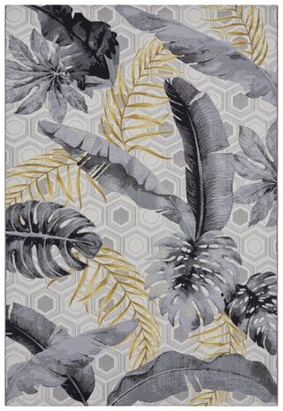 Binnen- En Buitenkleed - Flair Leaves Grijs/Geel - 120 X 180 CM