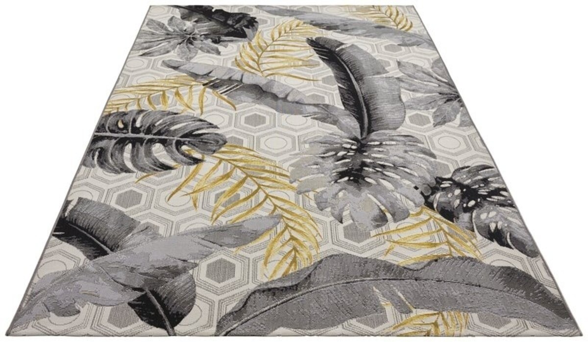 Binnen- En Buitenkleed - Flair Leaves Grijs/Geel - 120 X 180 CM