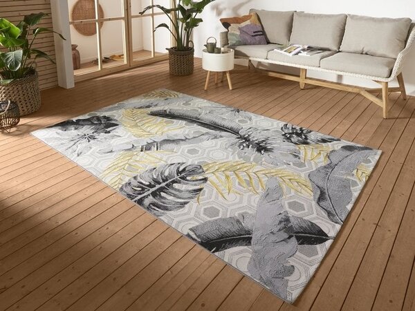 Binnen- En Buitenkleed - Flair Leaves Grijs/Geel - 120 X 180 CM