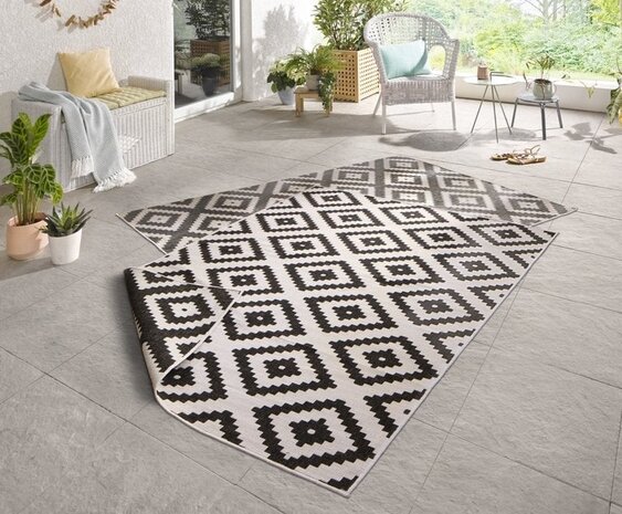 Binnen & Buiten Omkeerbaar vloerkleed - Malta Zwart/Crème - 200 X 290 CM