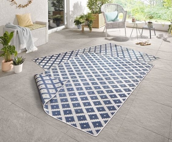 Binnen & Buiten Omkeerbaar vloerkleed - Nizza Blauw/Crème - 160 X 230 CM